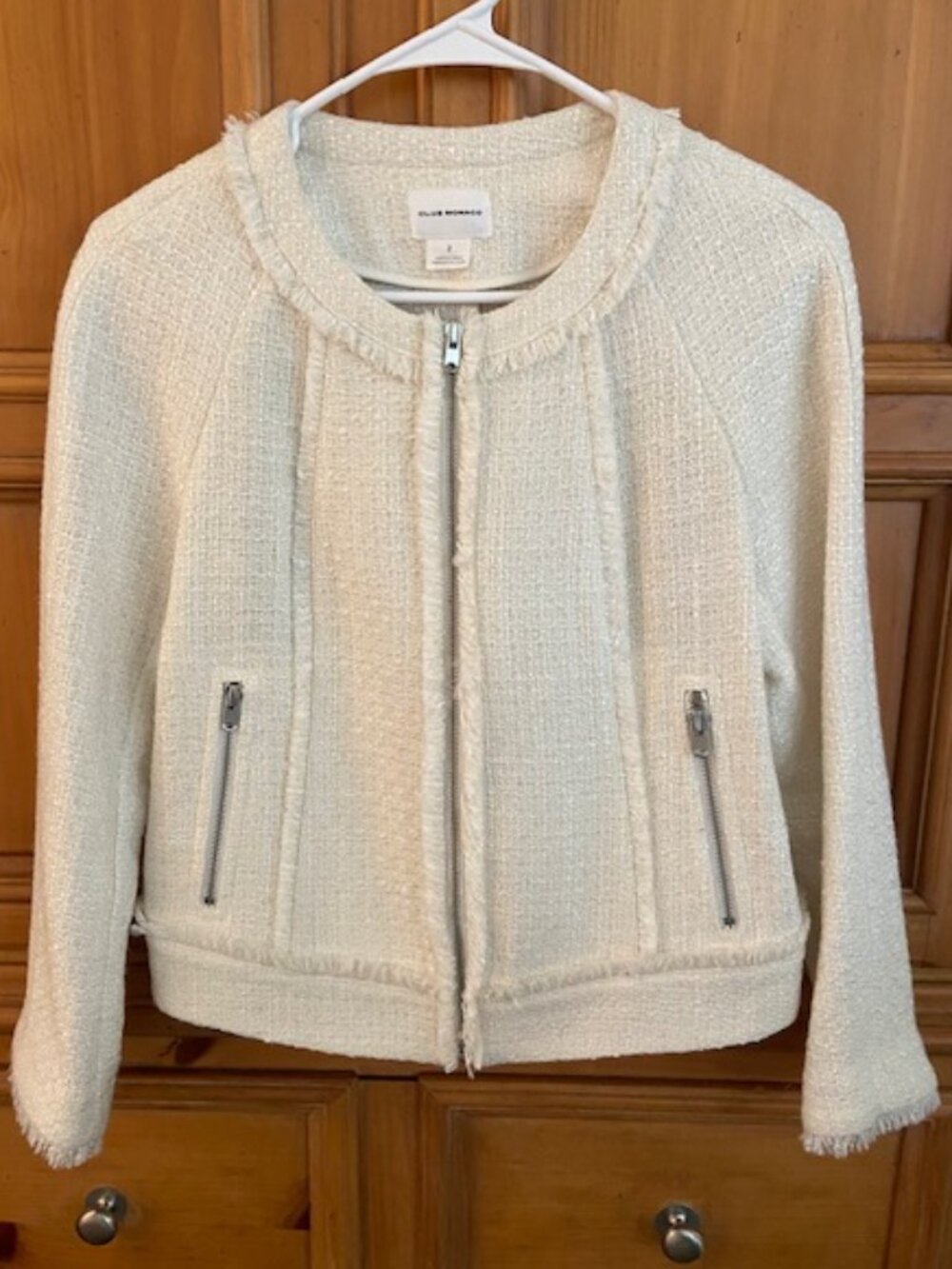 Club Monaco cream zip-up tweed jacket size 2